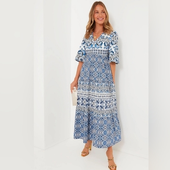 ❤️ NWOT! TUCKERNUCK MAJOLICA TILE TIGER MAXI DRESS SMALL
